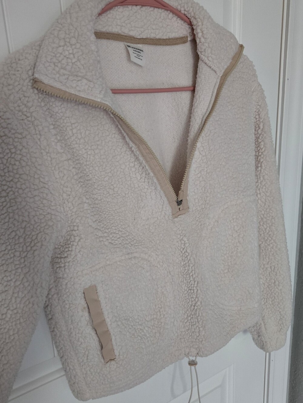 No Boundaries Cream Teddy Sherpa Quarter-Zip Jacket